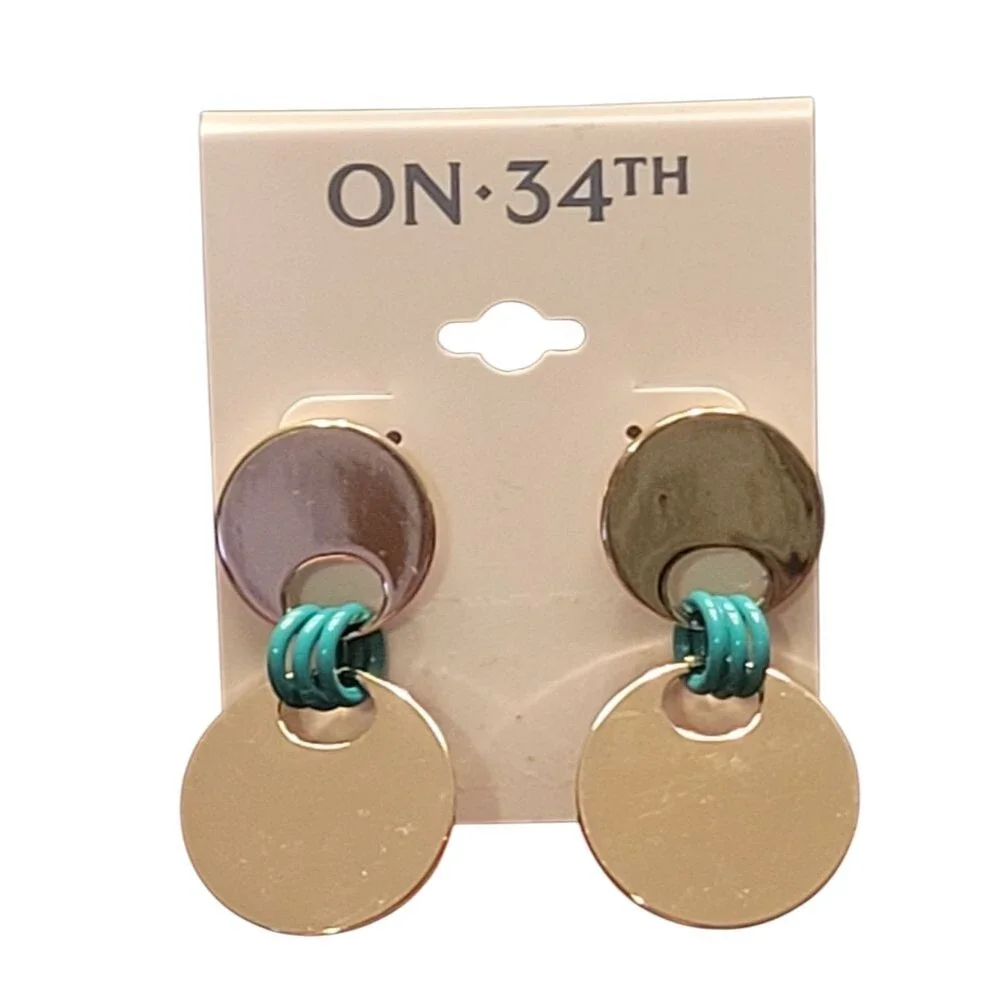 On 34th Gold-Tone Disc & Color Ring Drop Earrings - NWT